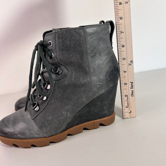 Sorel Womens Joan Uptown Wedge‎ Heel Boot Lace Up Zip Leather Gray Size 9.5 - Picture 13 of 14